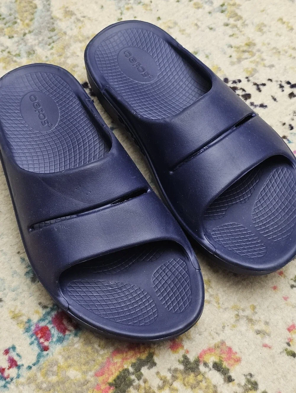 OOFOS OOahh Comfort Slide Sandals Men's Size 7 Navy Blue Slip On Recovery Shoes